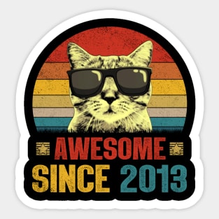Awesome Since 2013 11th Birthday Gifts Cat Lover Sticker